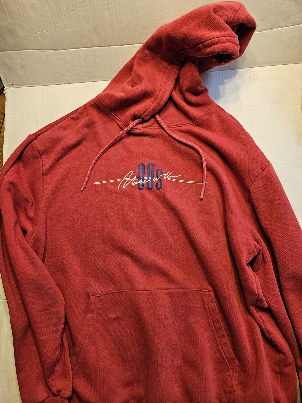 Forever 21 Red Hooded Pullover with Script & Chest Graphic